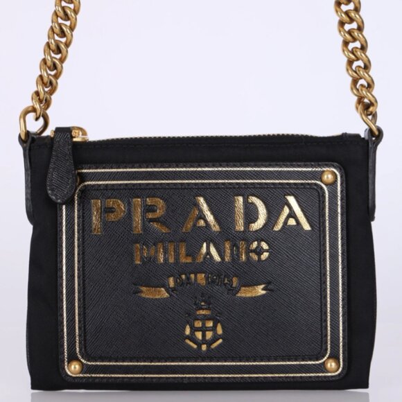Prada Tessuto Oro Chain Crossbody Bag, Black RARE - Picture 1 of 4